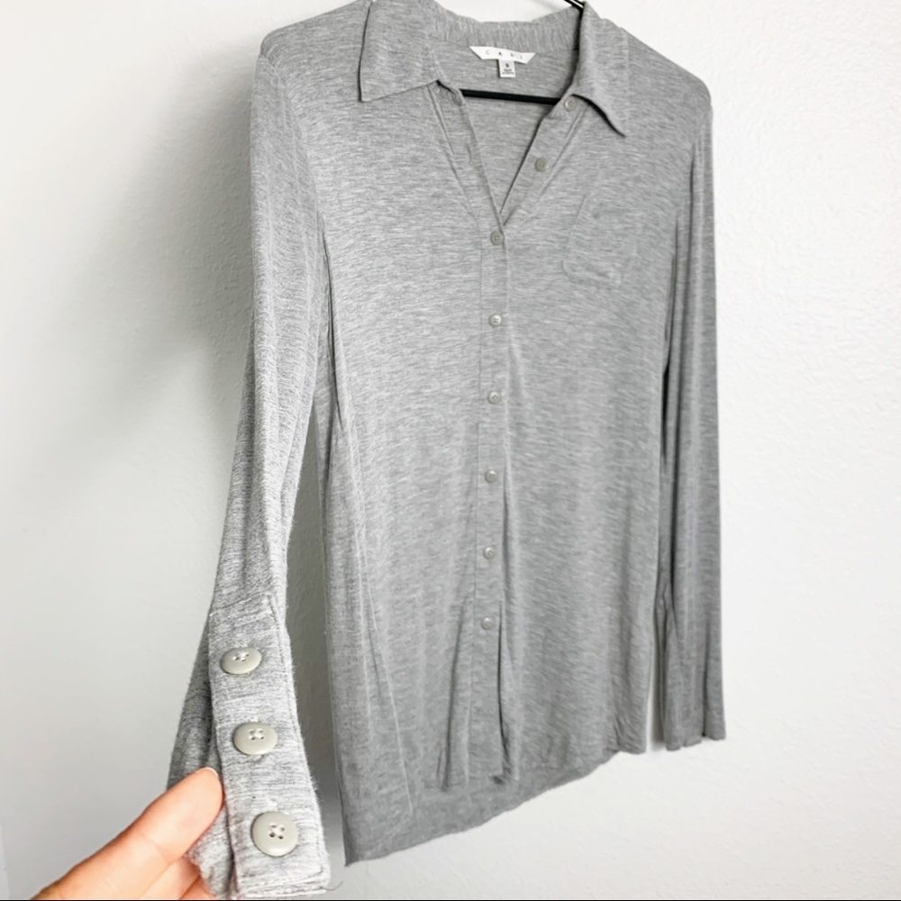 Cabi | Gray Collared Button Down Blouse Shirt - image 6